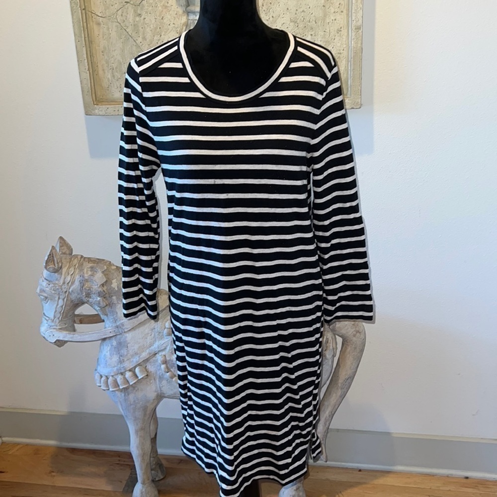 J. Crew black ivory striped shift dress side ling zippers Sz M - Picture 2 of 11